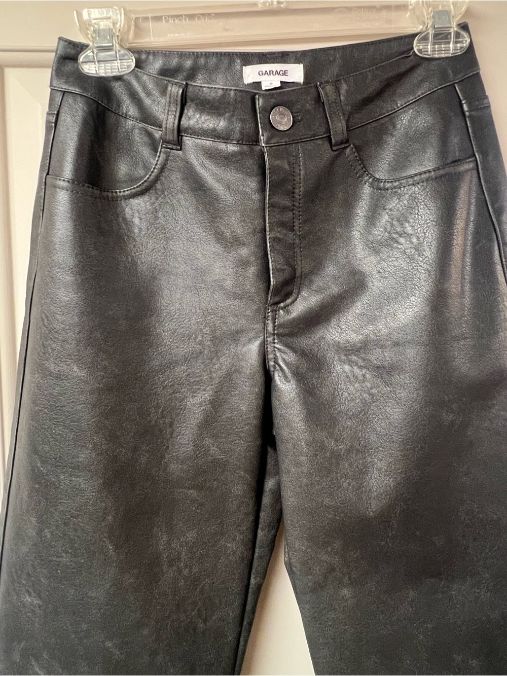 Garage Black Faux Leather Straight Leg Jeans